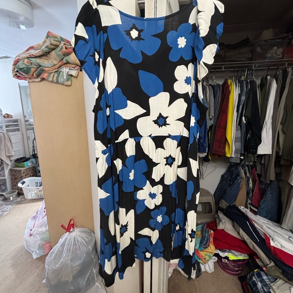 Lularoe Floral Blue and White Dress NWOT